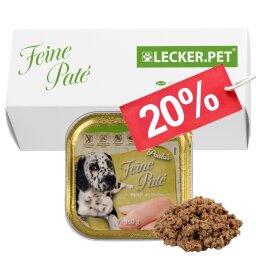11 - 44 Stk. Lecker.Pet® Paulas Feine Paté Reich an Huhn Hundefutter Nassfutter Vollnahrung - je 150 g in Schale
