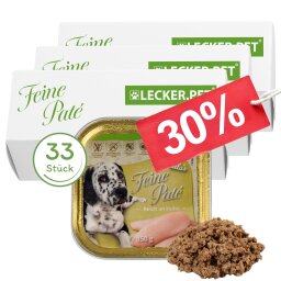 33 x 150 g Lecker.Pet® Paulas Feine Paté Reich an Huhn Hundefutter Nassfutter Vollnahrung