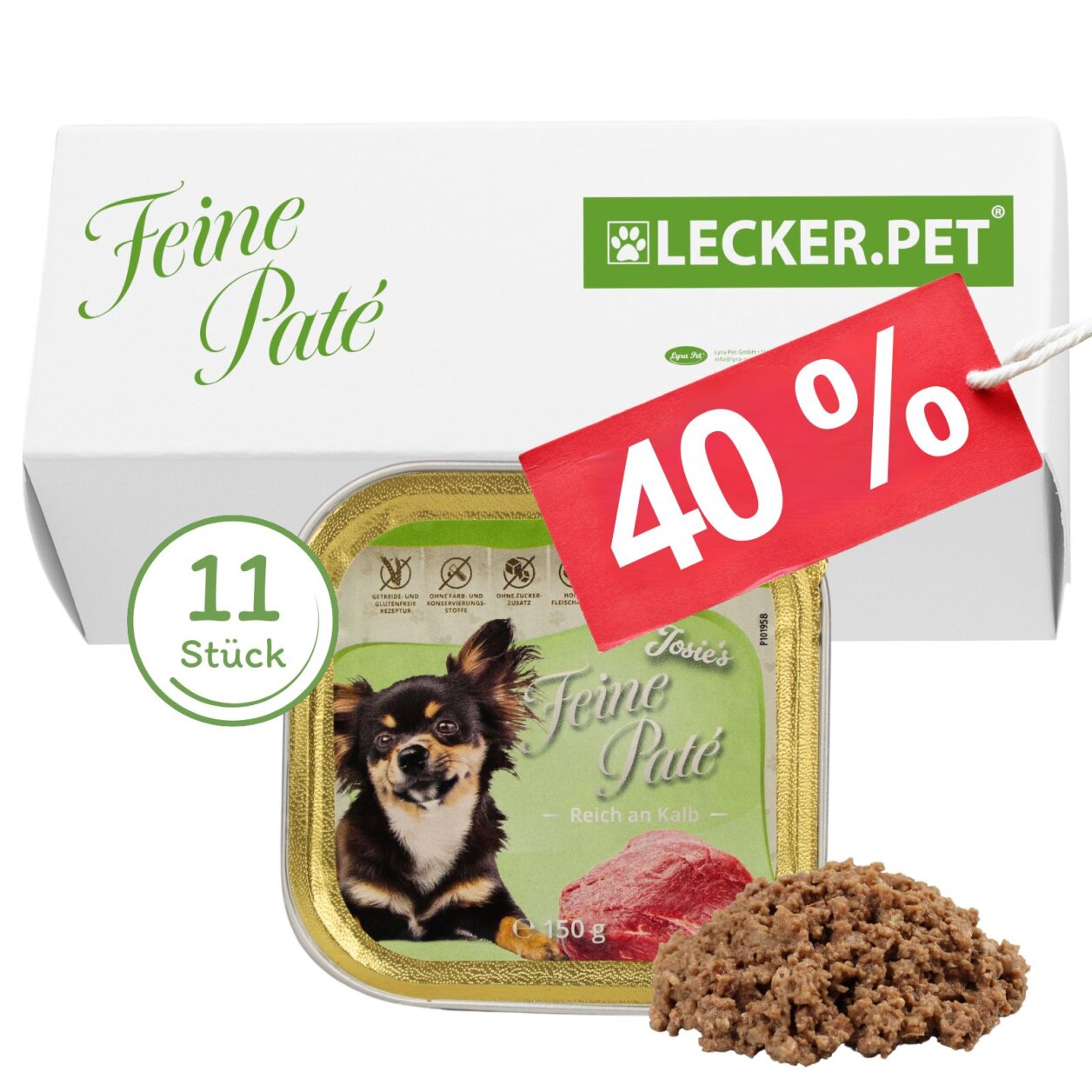 11 x 150 g Lecker.Pet® Josie's Feine Paté Reich an Kalb Hundefutter Nassfutter Vollnahrung