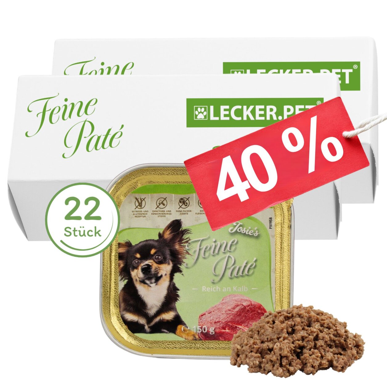 22 x 150 g Lecker.Pet® Josie's Feine Paté Reich an Kalb Hundefutter Nassfutter Vollnahrung