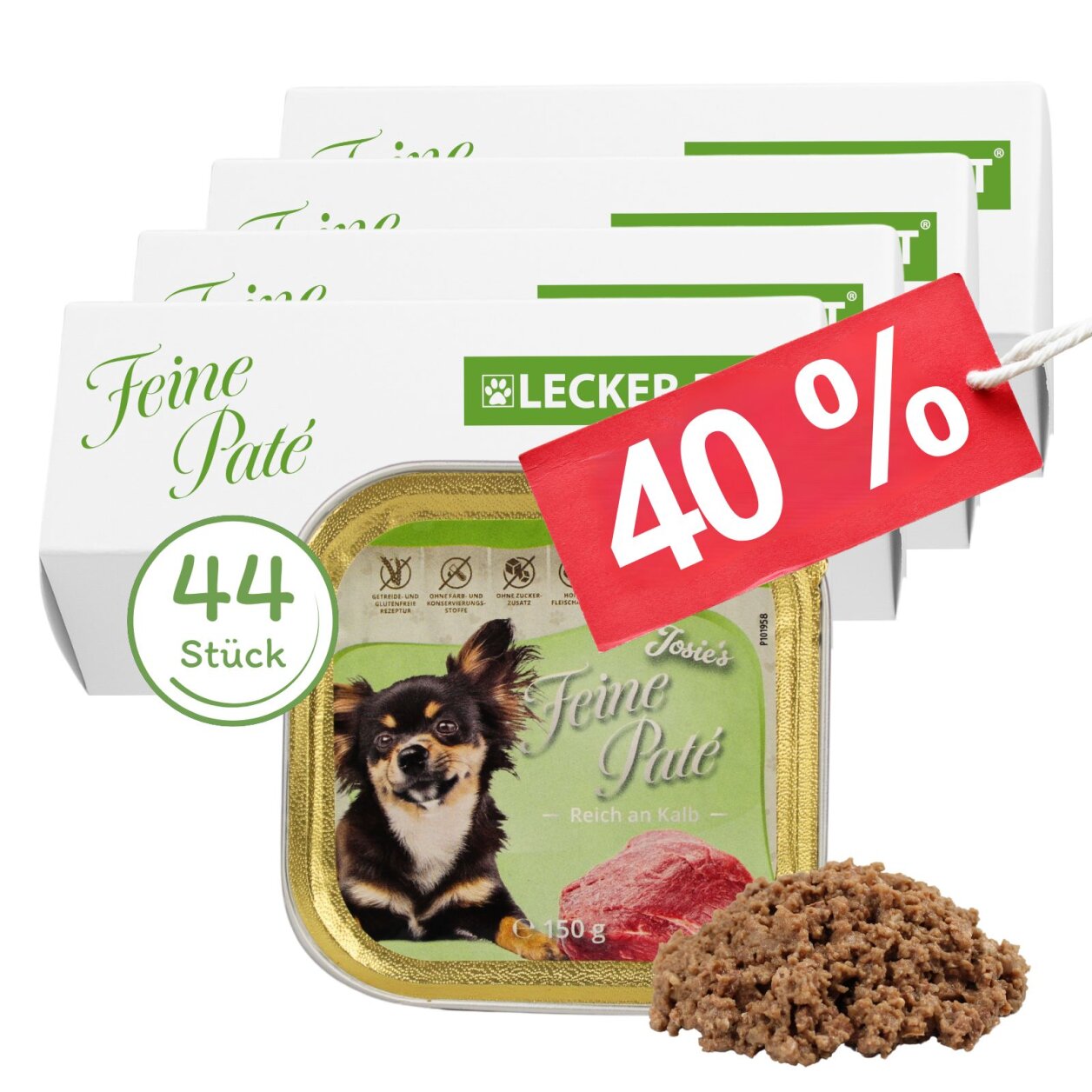 44 x 150 g Lecker.Pet® Josie's Feine Paté Reich an Kalb Hundefutter Nassfutter Vollnahrung