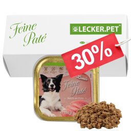 11 - 44 Stk. Lecker.Pet® Lunas Feine Paté Reich an Pute Hundefutter Nassfutter Vollnahrung - je 150 g in Schale