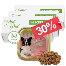 33 x 150 g Lecker.Pet® Lunas Feine Paté Reich an Pute Hundefutter Nassfutter Vollnahrung