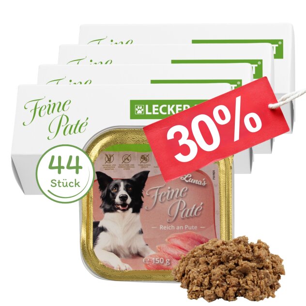 44 x 150 g Lecker.Pet® Lunas Feine Paté Reich an Pute Hundefutter Nassfutter Vollnahrung
