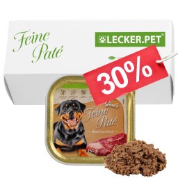 11 - 44 st. Lecker.Pet® Ginos Feine Paté Reich an Rind hondenvoer nat hondenvoer compleet voer - 150 g per stuk in kom