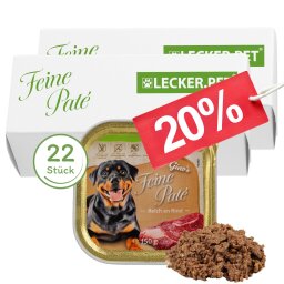22 x 150 g Lecker.Pet® Ginos Feine Paté Reich an Rind Hundefutter Nassfutter Vollnahrung