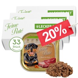 33 x 150 g Lecker.Pet® Ginos Feine Paté Reich an Rind Hundefutter Nassfutter Vollnahrung