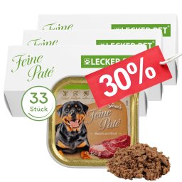 33 x 150 g Lecker.Pet® Ginos Feine Paté Reich an Rind Hundefutter Nassfutter Vollnahrung
