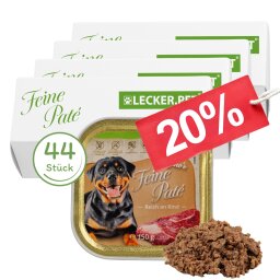 44 x 150 g Lecker.Pet® Ginos Feine Paté Reich an Rind Hundefutter Nassfutter Vollnahrung