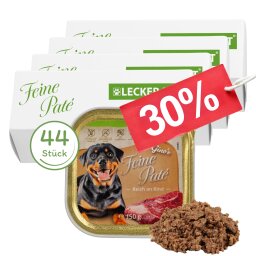 44 x 150 g Lecker.Pet® Ginos Feine Paté Reich an Rind Hundefutter Nassfutter Vollnahrung