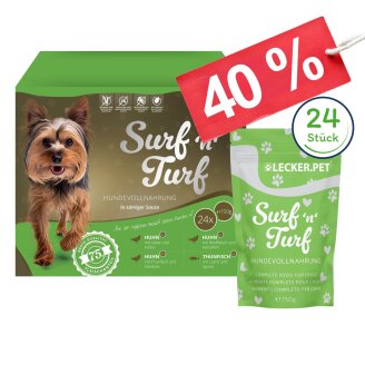 24 x 150 g Lecker.Pet® SurfnTurf Pouches Hundefutter Nassfutter - 4 Sorten Multipack MHD 11/2026