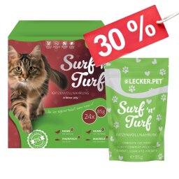 24 x 85 g Lecker.Pet® SurfnTurf Pouches Katzenfutter in feiner Jelly Nassfutter - 4 Sorten Multipack
