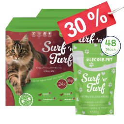 48 x 85 g Lecker.Pet® SurfnTurf Pouches Katzenfutter in feiner Jelly Nassfutter - 4 Sorten Multipack