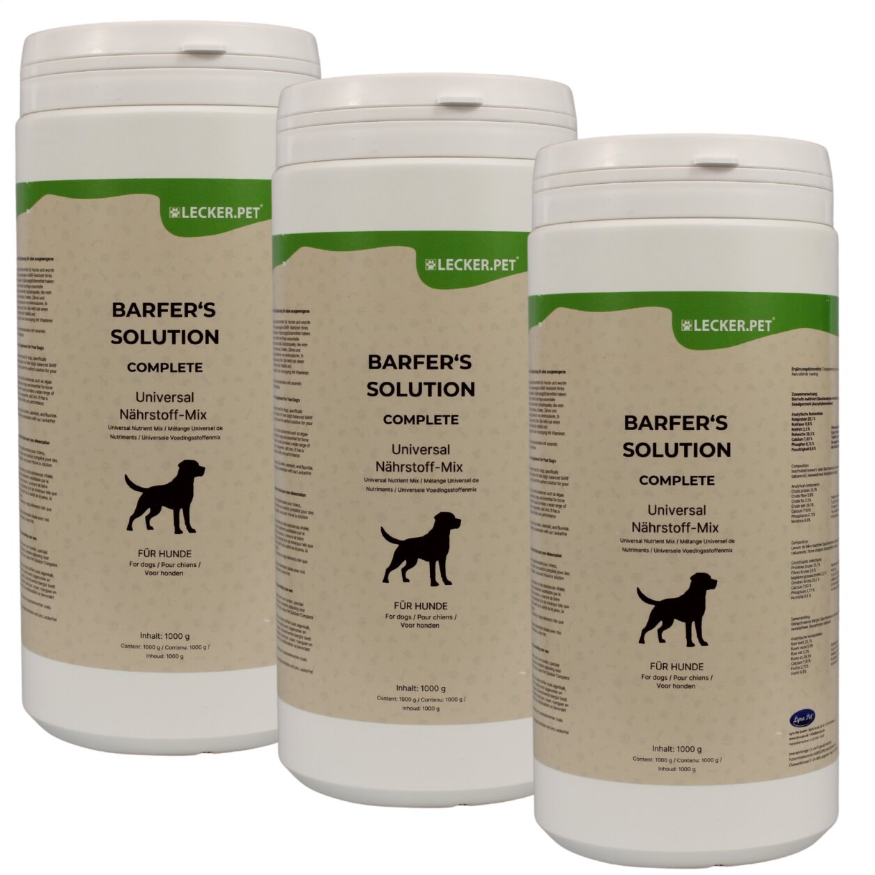 3 x 1 kg Lecker.Pet® Barfer's Solution Complete Universal Nährstoff Mix Pulver für Hunde