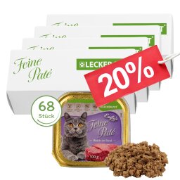 68 x 100 g Lecker.Pet® Emilys Feine Paté Reich an Rind Katzenfutter Nassfutter Vollnahrung