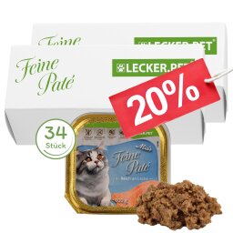 34 x 100 g Lecker.Pet® Mias Feine Paté Reich an Lachs Katzenfutter Nassfutter Vollnahrung