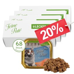 68 x 100 g Lecker.Pet® Mias Feine Paté Reich an Lachs Katzenfutter Nassfutter Vollnahrung