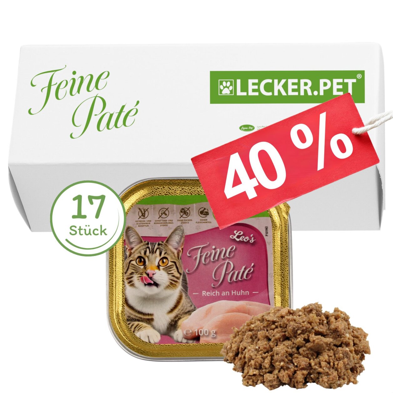 17 x 100 g Lecker.Pet® Leo's Feine Paté Reich an Huhn Katzenfutter Nassfutter Vollnahrung