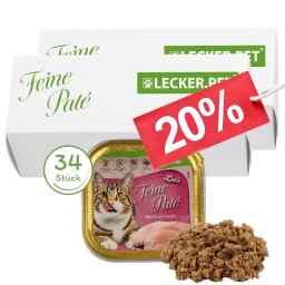 34 x 100 g Lecker.Pet® Leos Feine Paté Reich an Huhn Katzenfutter Nassfutter Vollnahrung
