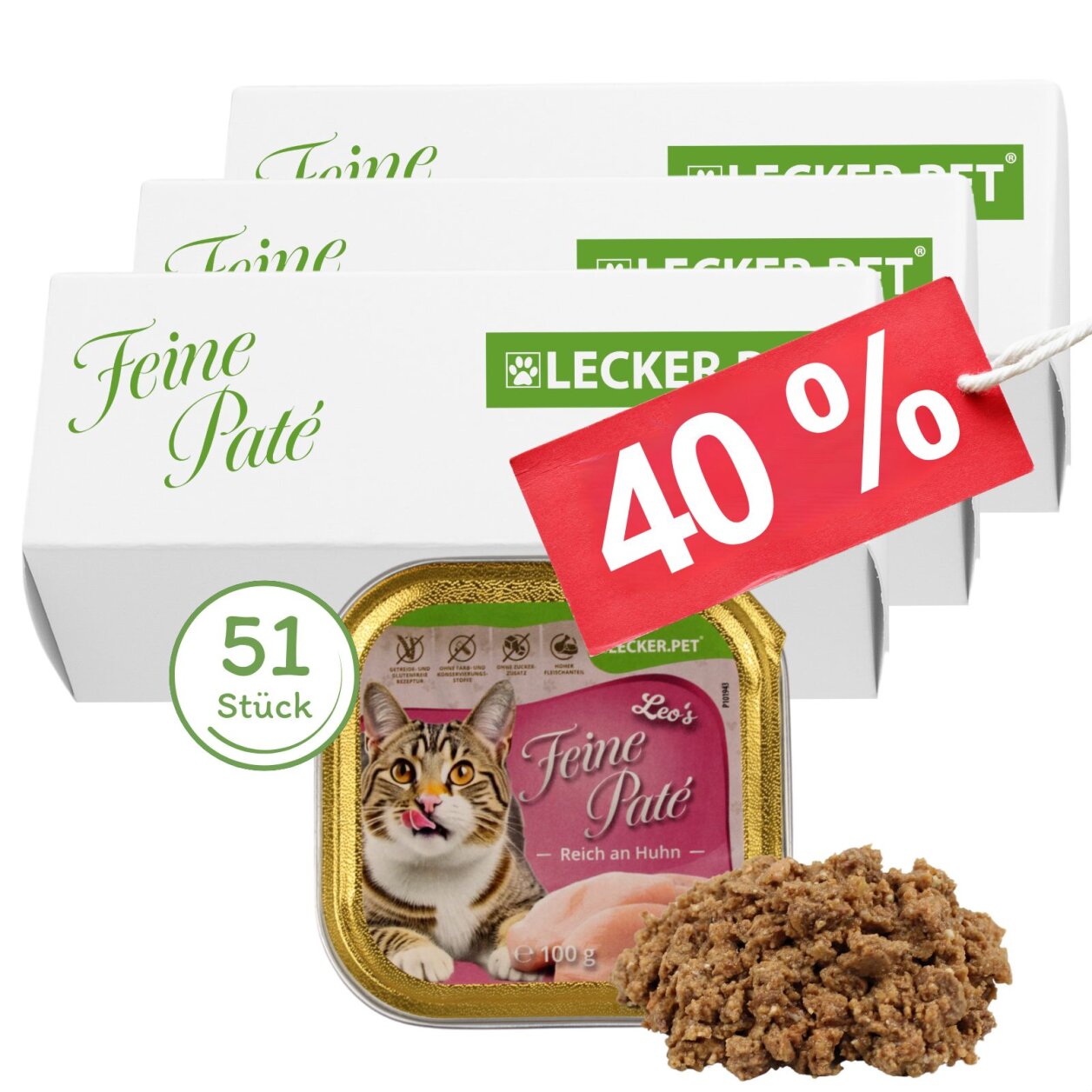51 x 100 g Lecker.Pet® Leo's Feine Paté Reich an Huhn Katzenfutter Nassfutter Vollnahrung
