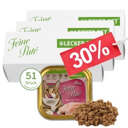 51 x 100 g Lecker.Pet® Leos Feine Paté Reich an Huhn Katzenfutter Nassfutter Vollnahrung