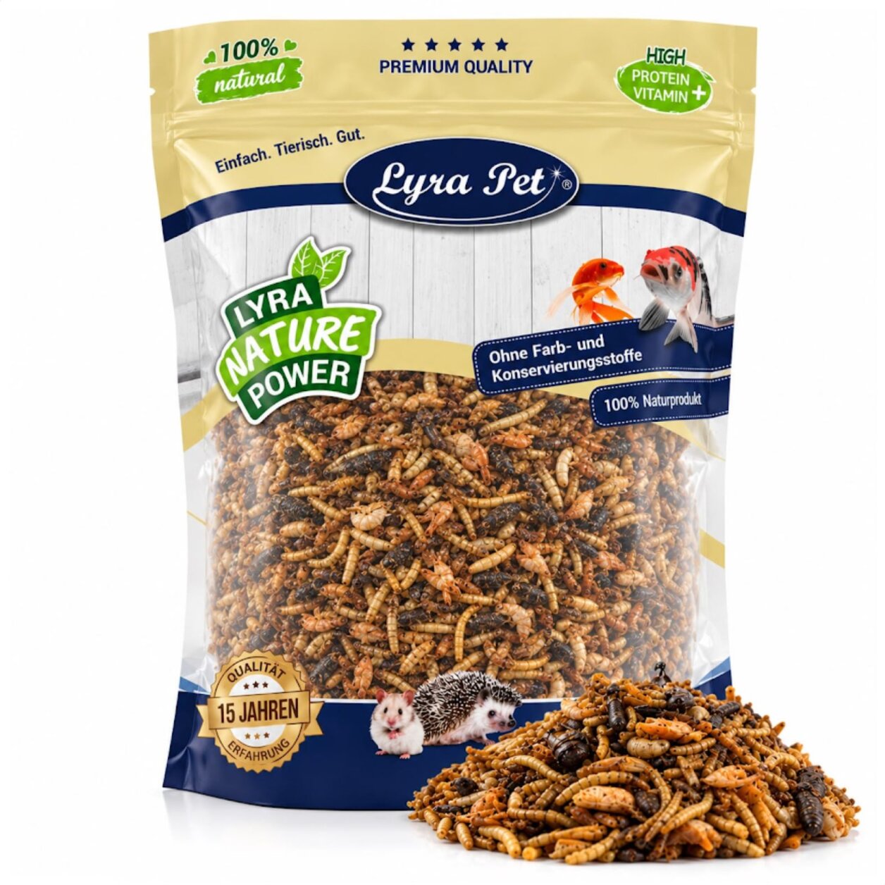 1 kg Lyra Pet® Protein Boost Insekten Mix - mit Mehlwürmern, Shrimps & Grashüpfern