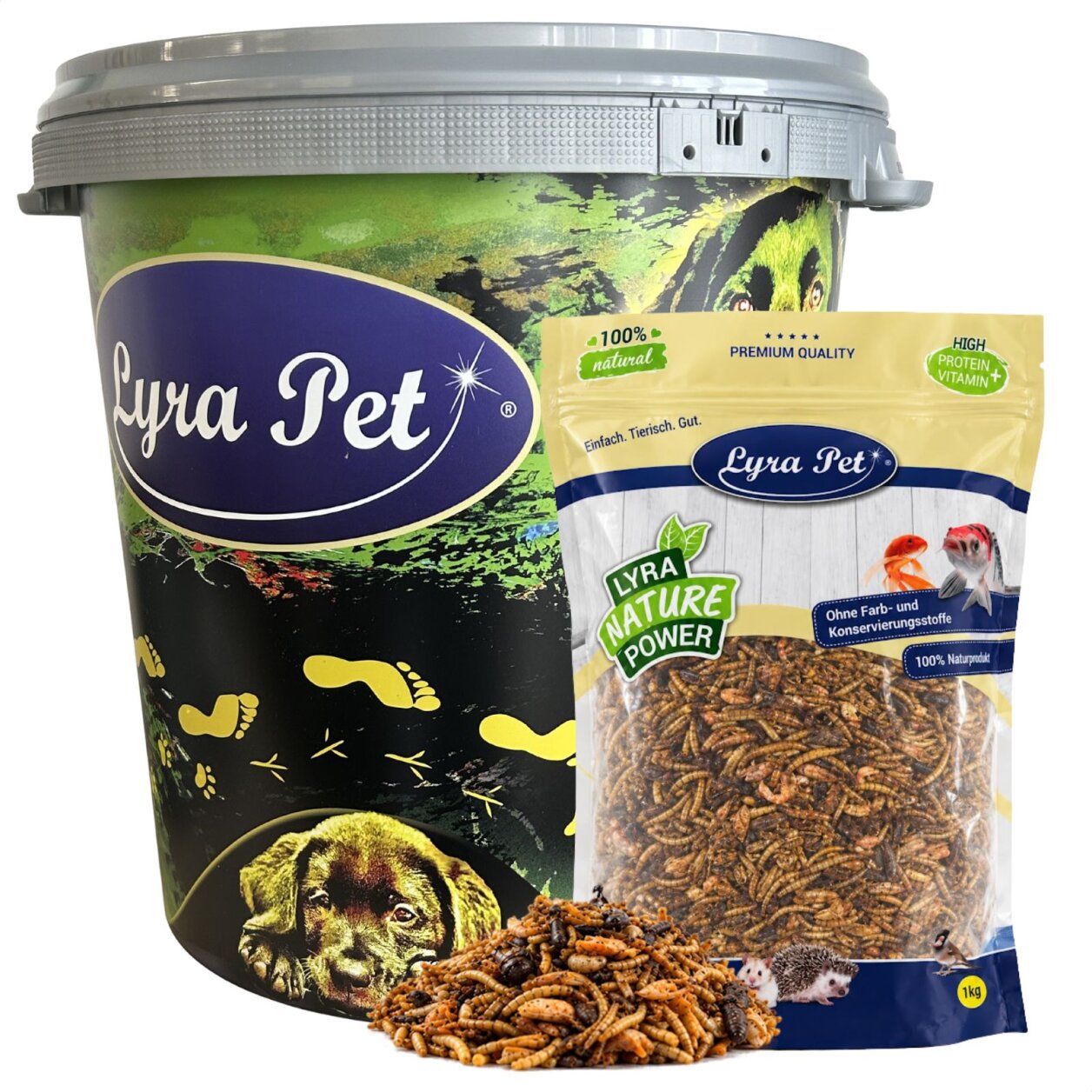 5 kg Lyra Pet® Protein Boost Insekten Mix - mit Mehlwürmern, Shrimps & Grashüpfern in 30 L Tonne