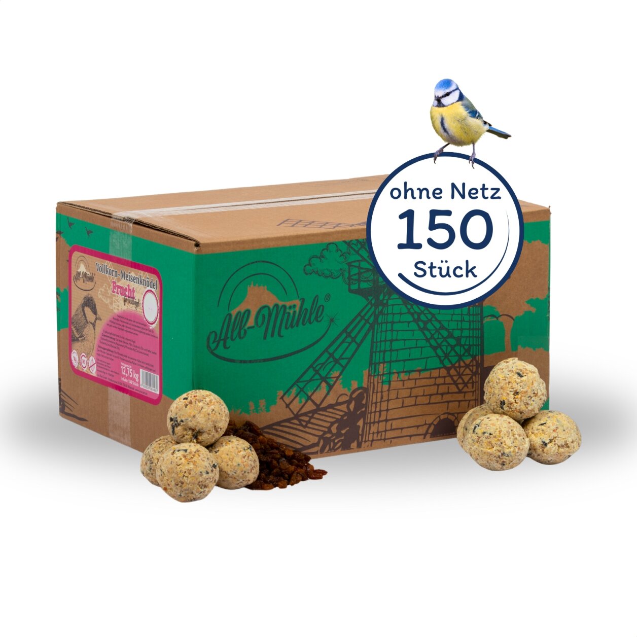 150 Stk. Lyra Pet® Meisenknödel aus der Alb-Mühle Vollkorn & Früchte ohne Netz à 85 g