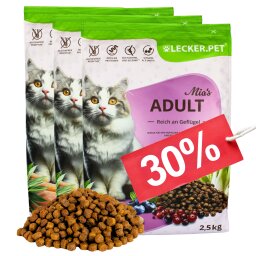 7,5 kg Lecker.Pet® Mias Adult Herzhaftes Geflügel Katzenfutter Trockenfutter Vollnahrung MHD 4/2026