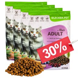 10 kg Lecker.Pet® Mias Adult hartig gevogelte droog kattenvoer volledige voeding houdbaar tot 4/2026