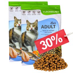 5 kg Lecker.Pet® Leos Adult Geflügel & Forelle Katzenfutter Trockenfutter Vollnahrung MHD 4/2026