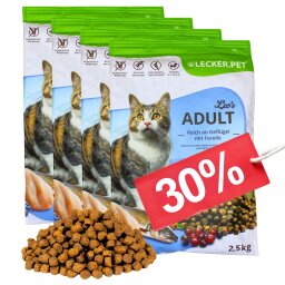 10 kg Lecker.Pet® Leos Adult Gevogelte & Forel droog kattenvoer volledige voeding houdbaar tot 4/2026