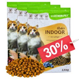 7,5 kg Lecker.Pet® Balus Indoor Volaille Nourriture sèche pour chats Nourriture complète MHD 4/2026