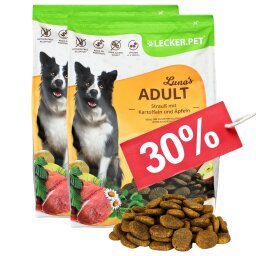 8 kg Lecker.Pet® Lunas Adult Strauß mit Kartoffel & Apfel Hundefutter Trockenfutter Vollnahrung MHD 3/2026