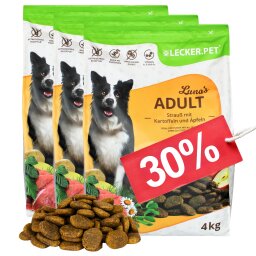 12 kg Lecker.Pet® Lunas Adult Strauß mit Kartoffel & Apfel Hundefutter Trockenfutter Vollnahrung MHD 3/2026