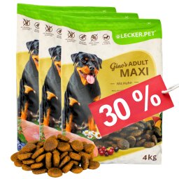 12 kg Lecker.Pet® Ginos Adult Maxi met kip droog hondenvoer volledige voeding houdbaar tot 4/2026