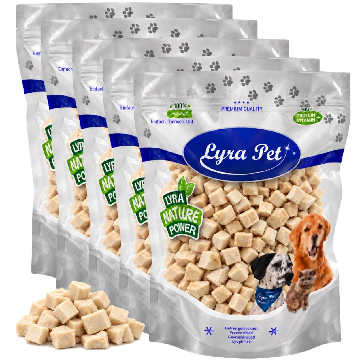 1 kg (5 x 200 g) Lyra Pet® Hühnerbrustwürfel gefriergetrocknet
