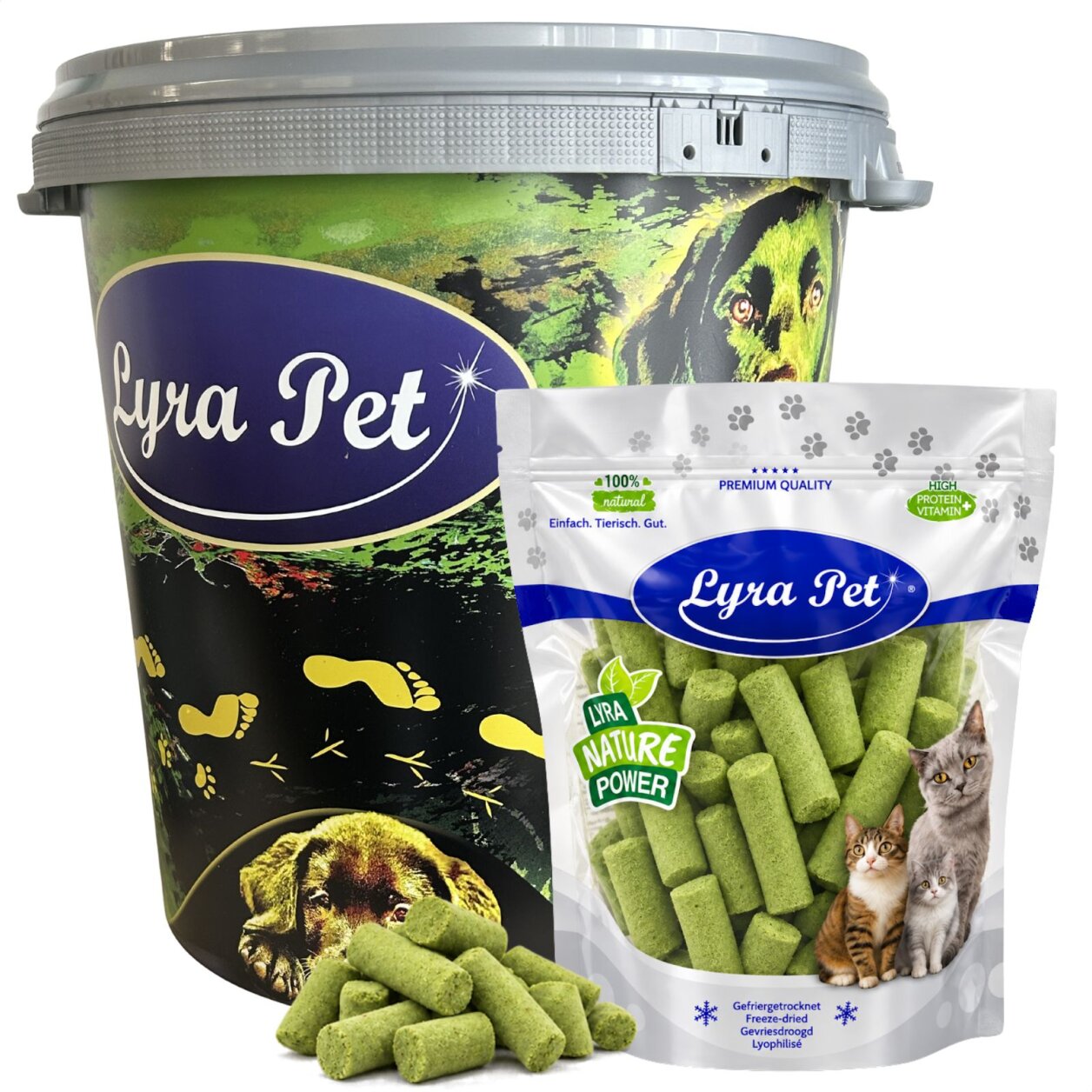 1 kg (5 x 200 g) Lyra Pet® Katzengras Sticks gefriergetrocknet in 30 L Tonne