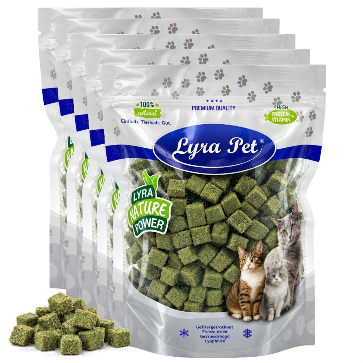 1 kg (5 x 200 g) Lyra Pet® Katzengraswürfel gefriergetrocknet