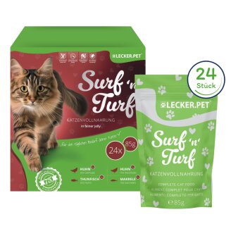 24 x 85 g Lecker.Pet® SurfnTurf Pouches Katzenfutter...
