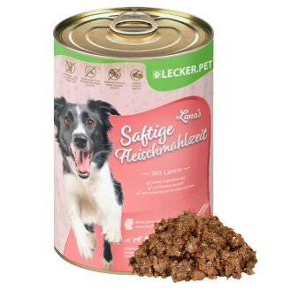 6 x 400 g Lecker.Pet® Lunas Saftige Fleischmahlzeit mit Lamm Hundefutter Nassfutter MHD 10/2026 B-Ware