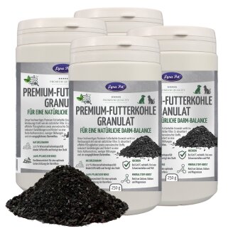 1 kg (4 x 250 g) Lyra Pet® Premium-voedingskool, plantaardige houtskoolkorrels voor honden en katten