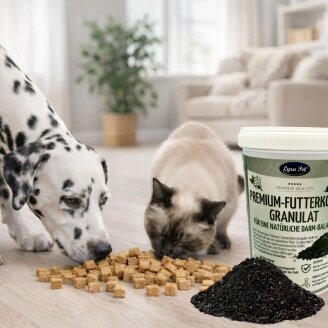 1 kg (4 x 250 g) Lyra Pet® Premium-Futterkohle Pflanzenkohle Granulat für Hunde & Katzen