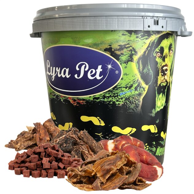 5 x 1 kg Lyra Pet® Hunde Kausnack Probier Mix - Rind, Lamm & Ente in 30 L Tonne