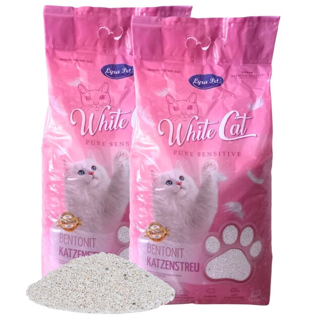 2 x 15 litres de litière pour chat Lyra Pet® White Cat® Pure Sensitive à base de bentonite, sans parfum