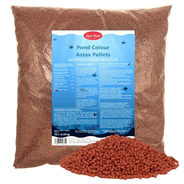 10 Liter (3,7 kg) Lyra Pond® Pond Colour Astax Koi Pellets Fischfutter Teichfutter B-Ware