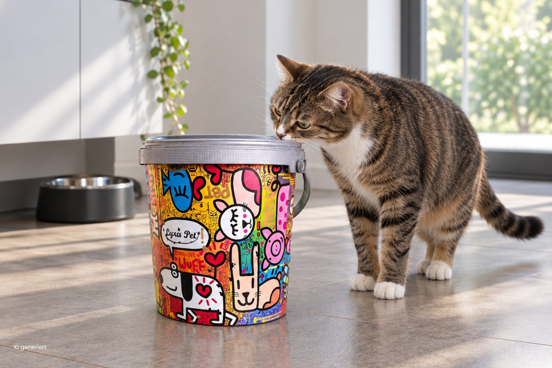 Katze mit Lyra Pet Futtereimer